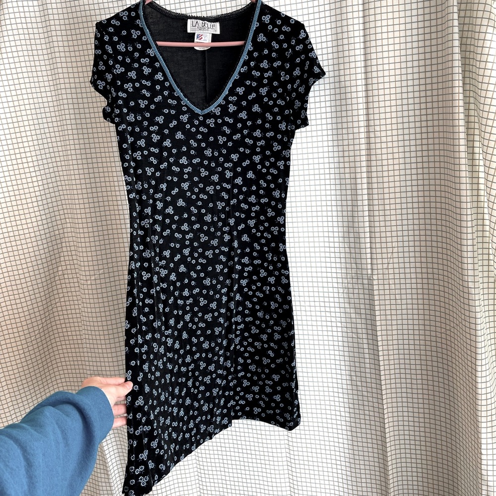 Vintage 90s LA BELLE fashions inc USA babydoll blue floral dress, adorable
